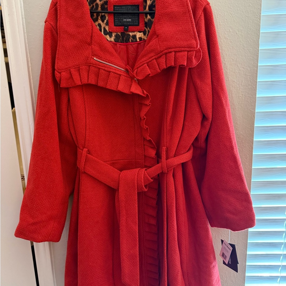 Super Cute Wool Steve Madden Cherry Red Ruffle Fall Coat